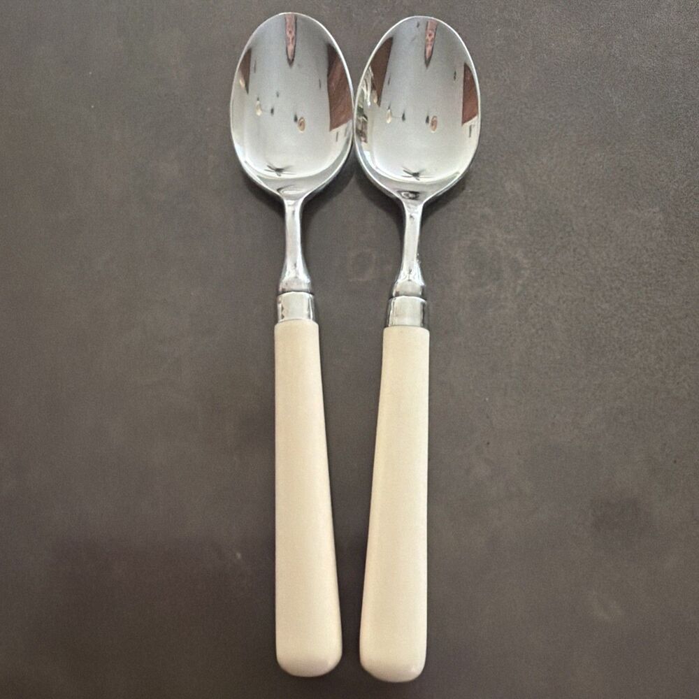 Set Of 2 Stanley Roberts Spectrum Ivory Stainless TEASPOONS 6 1/2"